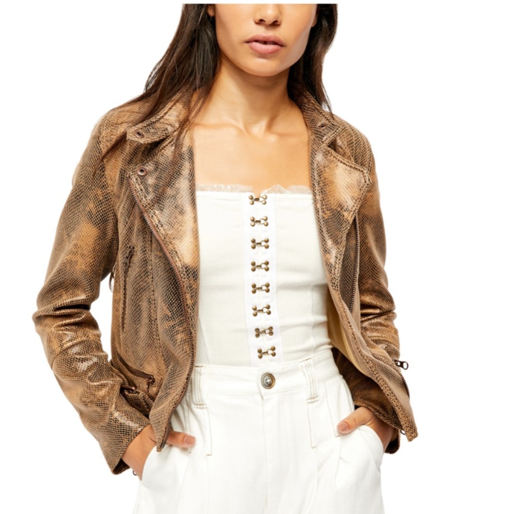 Fenix Snake Embossed Faux Leather Moto Jacket - Picture 3 of 14